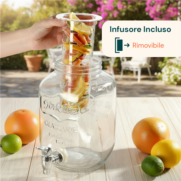 AVILIA DISPENSER 8LT BEVANDE FREDDE IN VETRO CON RUBINETTO E INFUSORE