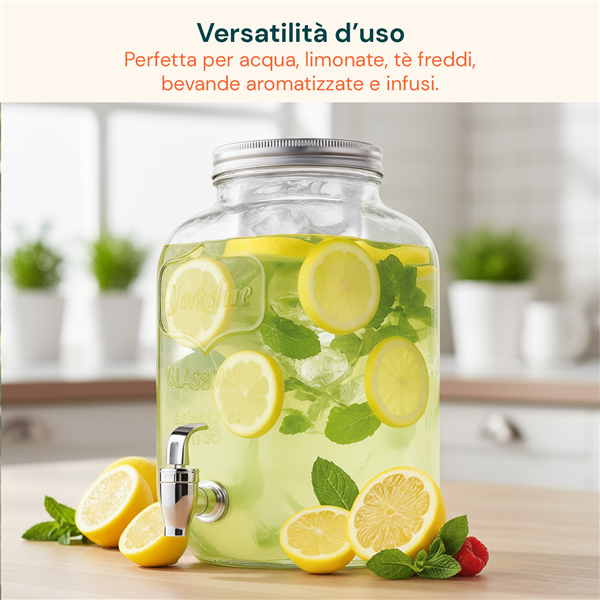 AVILIA DISPENSER 8LT BEVANDE FREDDE IN VETRO CON RUBINETTO E INFUSORE