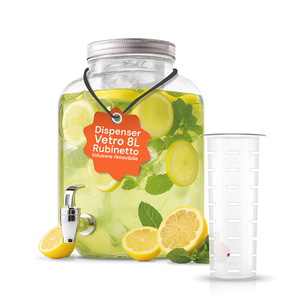 AVILIA DISPENSER 8LT BEVANDE FREDDE IN VETRO CON RUBINETTO E INFUSORE