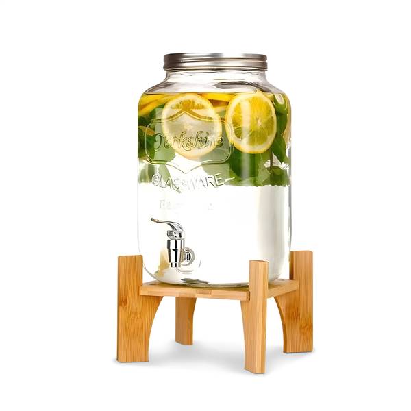 AVILIA DISPENSER BEVANDE 8LT IN VETRO CON BASE LEGNO E RUBINETTO