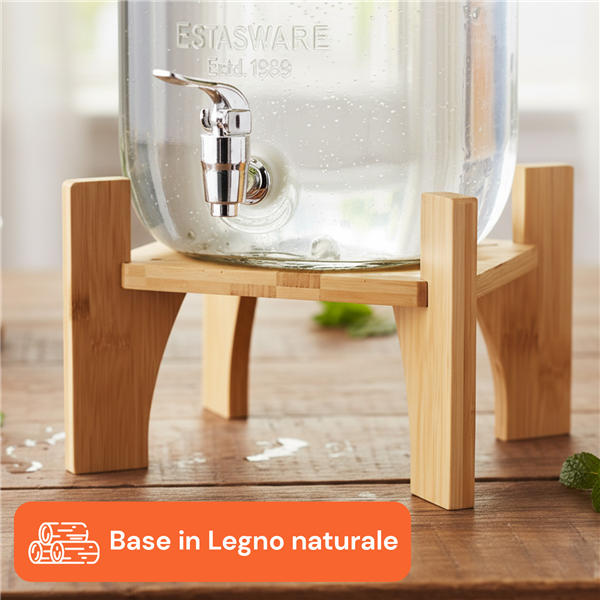 AVILIA DISPENSER BEVANDE 8LT IN VETRO CON BASE LEGNO E RUBINETTO
