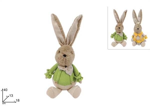 DUE ESSE CONIGLIO SEDUTO 40CM 2COL. IN PELLICCIA CON VESTITO