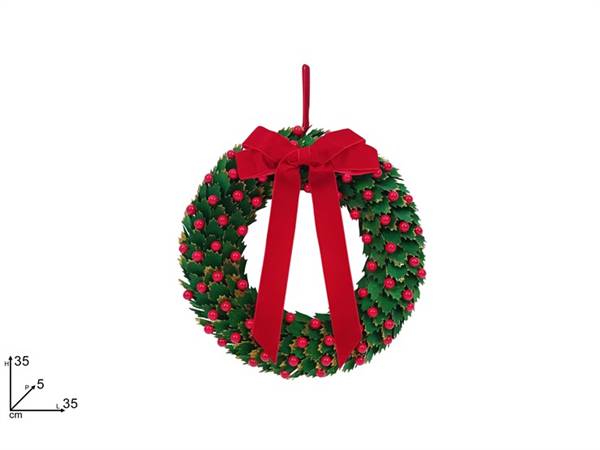 DUE ESSE DIETROPORTA 35CM AGRIFOGLIO CON BACCHE CON FIOCCO ROSSO VELLUTO