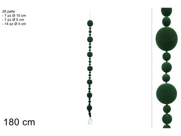 DUE ESSE GHIRLANDA 180CM CON PALLE IN VELLUTO VERDE