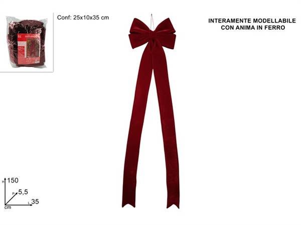 DUE ESSE FIOCCO 30X150CM VELLUTO BORDEAU MODELLABILE CON ANIMA IN FERRO