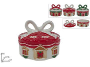 DUE ESSE BARATTOLO PALLA CERAMICA 17CM DECORO CASA NATALIZIA 3COL.