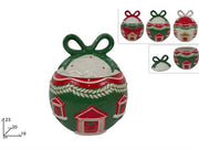DUE ESSE BARATTOLO PALLA CERAMICA 23CM DECORO CASA NATALIZIA 3COL.