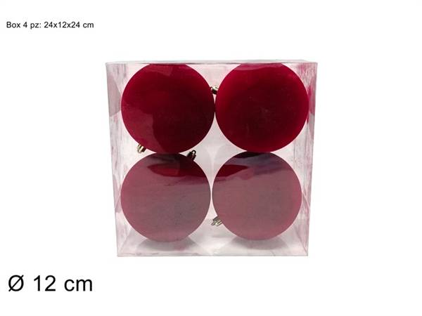 DUE ESSE PALLE 12CM 4PZ FLOCCATA BORDEAU 