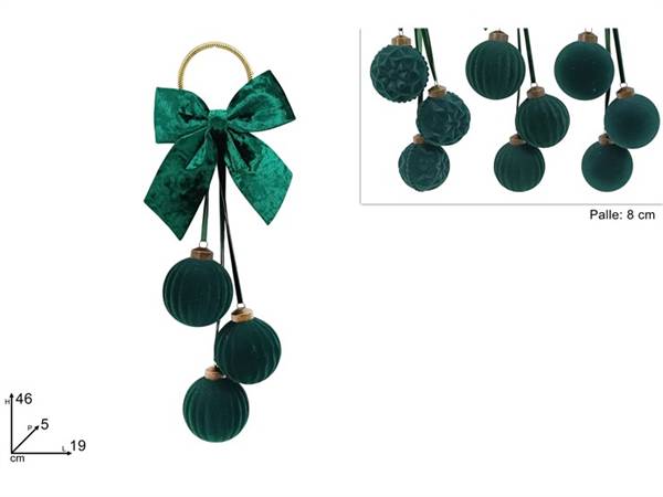 DUE ESSE APPENDINO 3PALLE 8CM VERDE IN VELLUTO CON FIOCCO 3ASS.