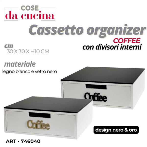 CS PORTACIALDE ORGANIZER BIANCO MAURO CON TOP VETRO NERO 30X30XH10CM.