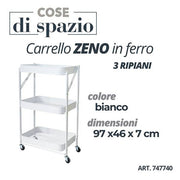 CS CARRELLO FERRO 3 RIPIANI BIANCO ZENO 97X46X7 CM.