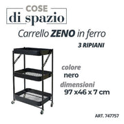 CS CARRELLO FERRO 3 RIPIANI NERO ZENO 97X46X7 CM.