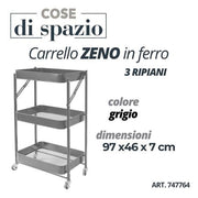 CS CARRELLO FERRO 3 RIPIANI GRIGIO ZENO 97X46X7 CM.