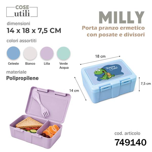 CS PORTAPRANZO MILLY ERMETICO C/POSATE 14X18X7,5CM COL.ASS.