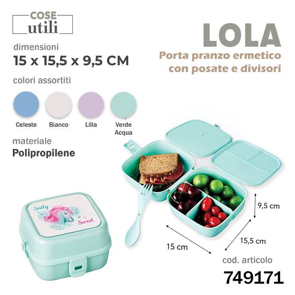CS PORTAPRANZO LOLA ERMETICO C/POSATE 15X15,5X9,5CM COL.ASS.