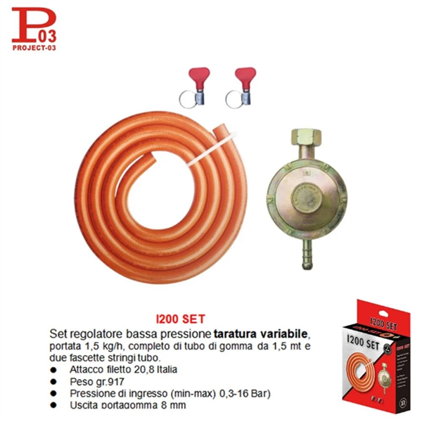 PROJECT REGOLATORE GAS CON TUBO 1,5MT 