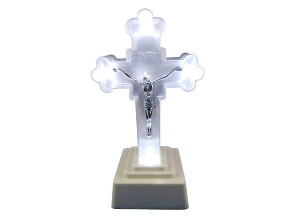 VECTOR CROCE BIANCA A LED CON BATTERIA H.18 BASE 7X8CM