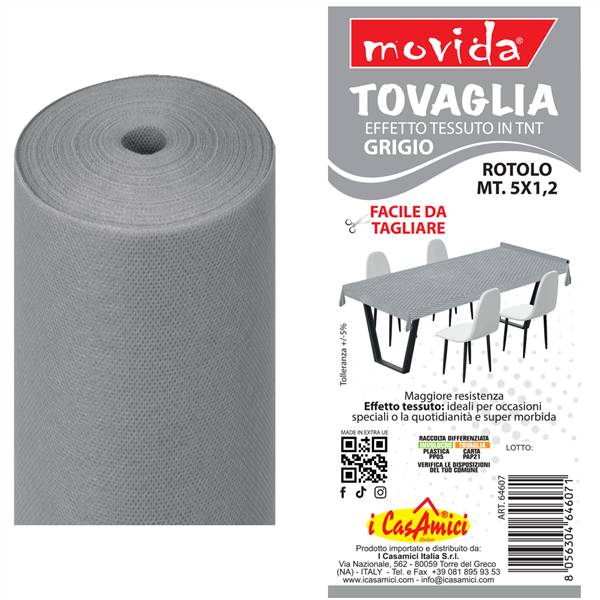 MOVIDA TOVAGLIA ROTOLO TNT 5X1,2 ARGENTO 