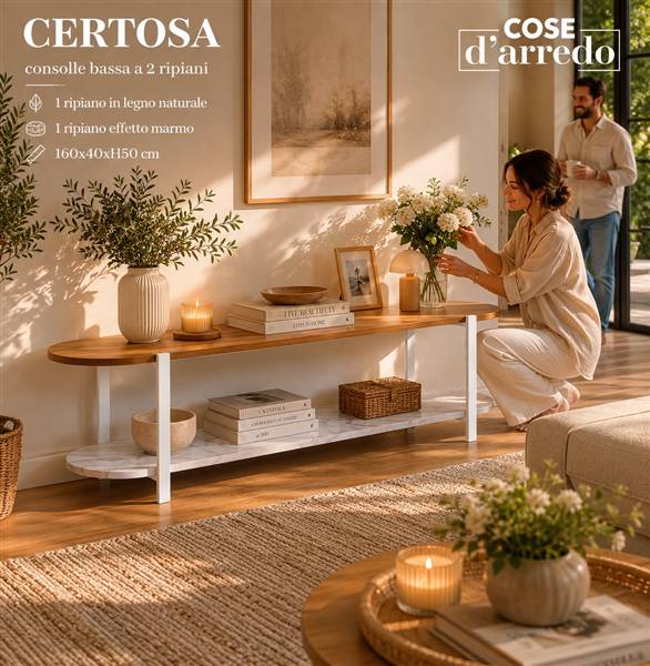 CS CONSOLLE BASSA A 2 RIPIANI CERTOSA 160X40XH50 CM