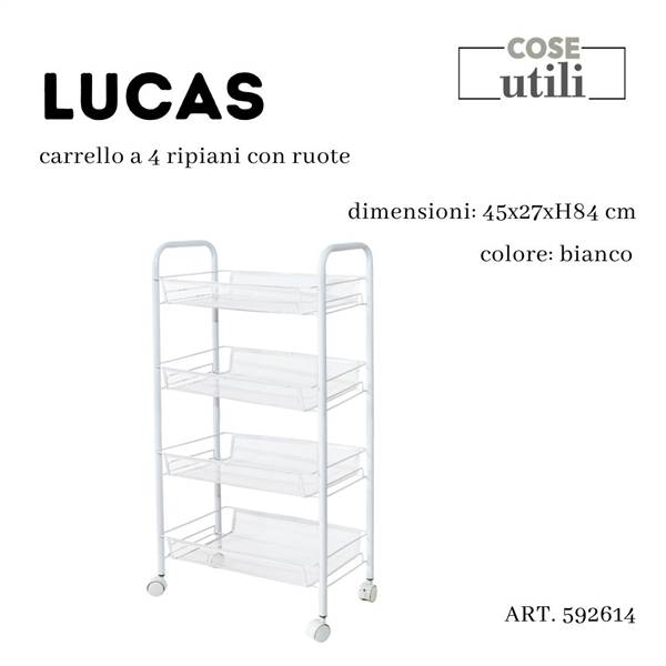 CS CARRELLO BIANCO 4 RIPIANI LUCAS CON RUOTE 45X27XH.84