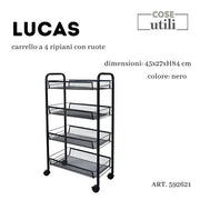 CS CARRELLO NERO 4 RIPIANI LUCAS CON RUOTE 45X27XH.84