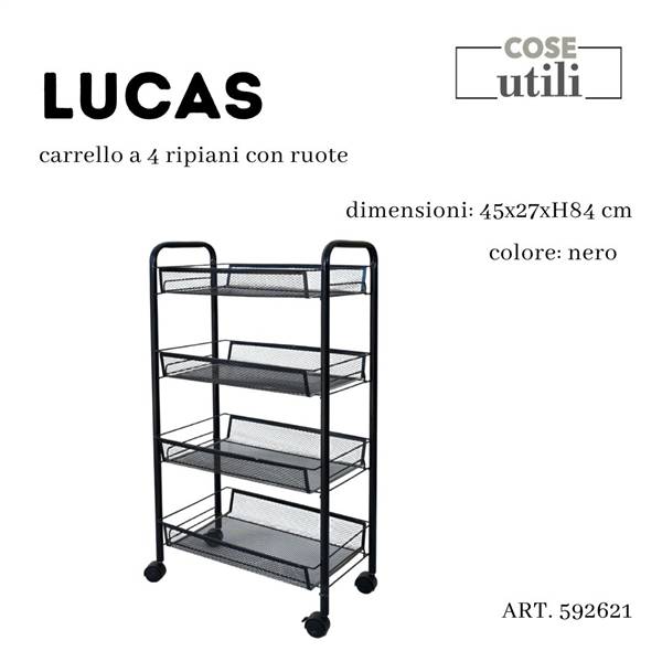 CS CARRELLO NERO 4 RIPIANI LUCAS CON RUOTE 45X27XH.84