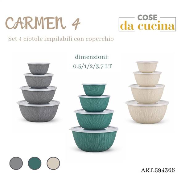 CS CIOTOLE 4PZ CARMEN CON COPERCHIO 0,5/1/2/3,7 LT COL.ASS.