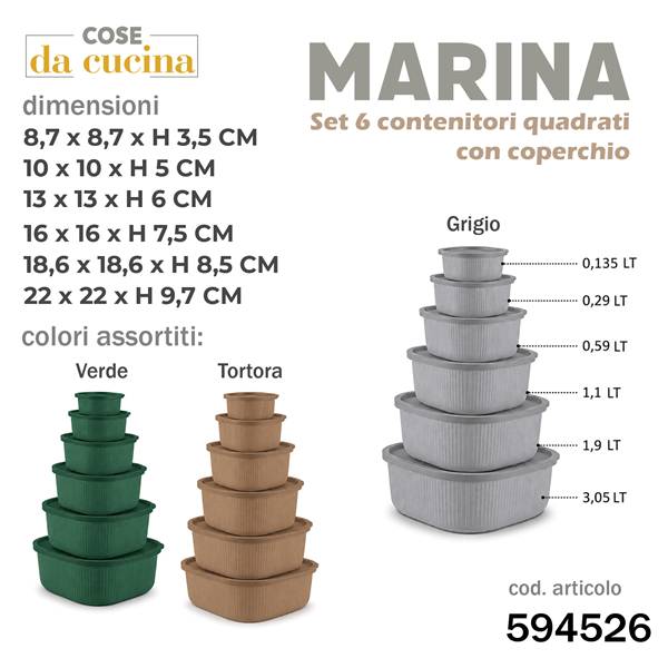 CS CONTENITORI 6PZ MARINA QUADRAT 0,135/0,29/0,59/1,1/1,9/3,05 LT COL.ASS.