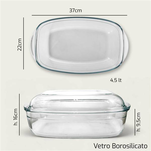 ARCA PIROFILA VETRO C/COP 39X22CM H16 