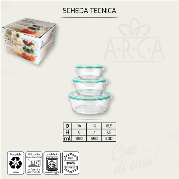ARCA CONTENITORI TONDI 3PZ ERMETIKO 