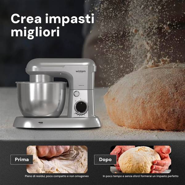 AVILIA IMPASTATRICE PLANETARIA 5LT GRIG. CON CIOTOLA ACCIAIO 1500W