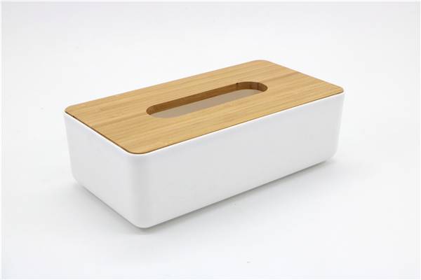 MMZ PORTASALVIETTE PLASTICA BIANCO CON COPERCHIO IN BAMBOO CM.24X13X7,5