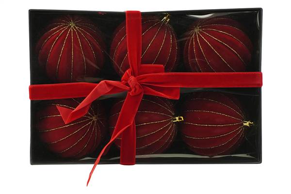 PARTENOPE SFERE 6PZ 10CM VELLUTO ROSSO 