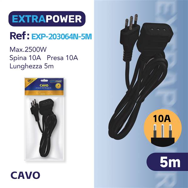 HD PROLUNGA 5MT SPINA 10A PRESA 10A ART.EXP203064N-5M