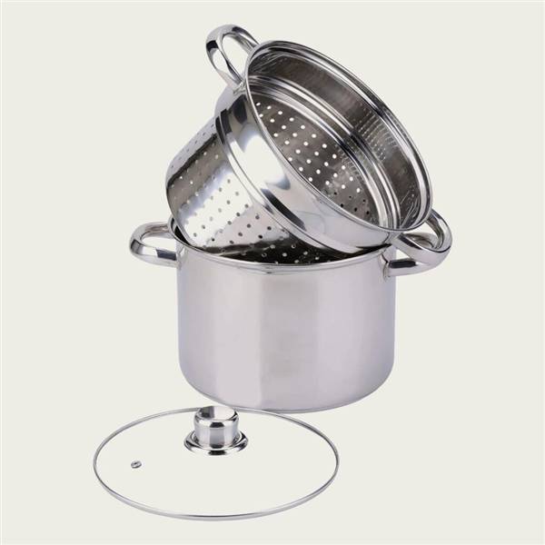ARCA PENTOLA INOX 3PZ CM.22 CON CESTELLO E COPERCHIO VETRO