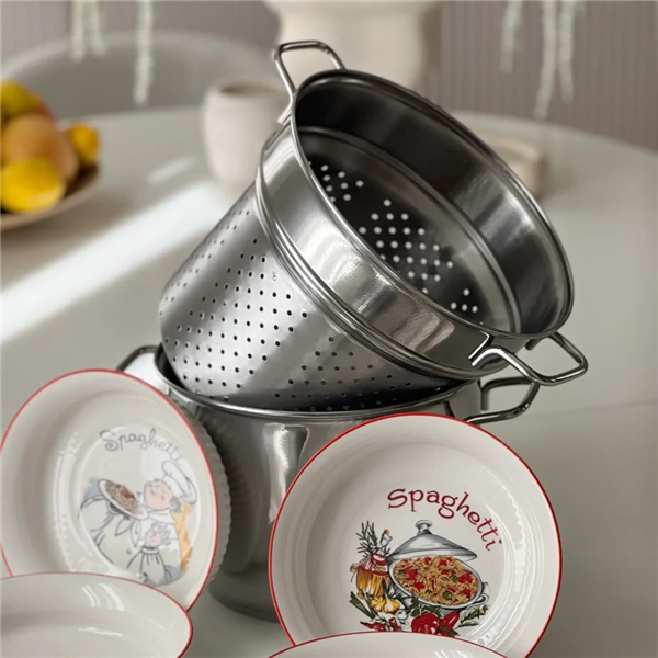 ARCA PENTOLA INOX 3PZ CM.22 CON CESTELLO E COPERCHIO VETRO