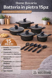 HOME BAVARIA BATTERIA 15PZ NERA INDUZION ADATTA SU TUTTI PIANI DI COTTURA