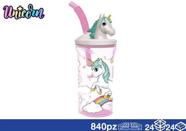 EOL BICCHIERE 3D C/CANN 360ML UNICORN 