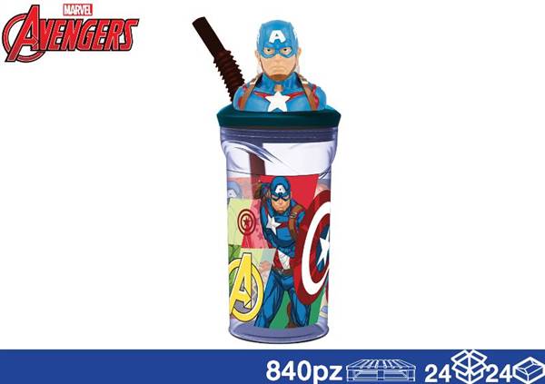 EOL BICCHIERE 3D C/CANN 360ML CAPITAN AMERICA AVENGERS