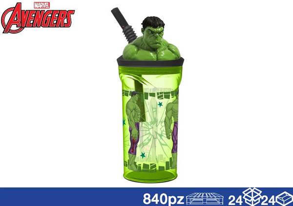 EOL BICCHIERE 3D C/CANN 360ML HULK AVENGERS
