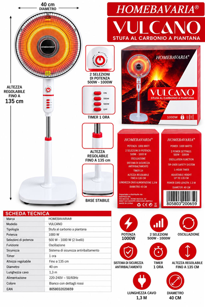 HOME BAVARIA STUFA A PARABOLA VULCANO 1000W